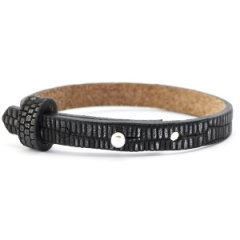 Smalle leren armband kleur black silver
