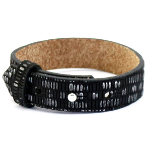 Brede leren armband kleur black silver Brede leren armband kleur black silver