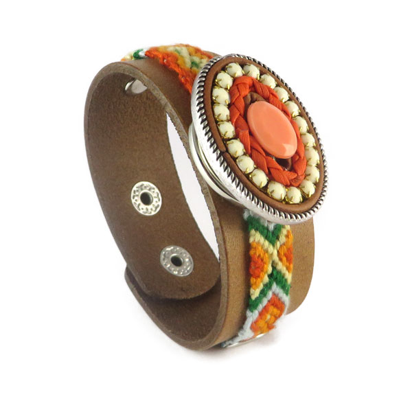 Bohemian style armband oranje siena brown zijaanzicht