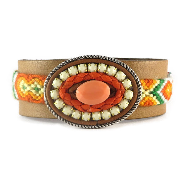 Bohemian style armband oranje siena brown