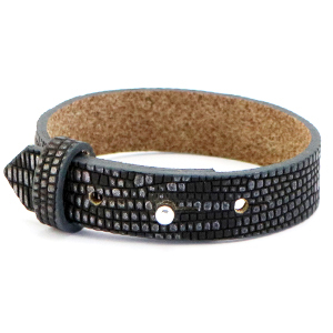 Brede leren armband antracite silver Brede leren armband antracite silver