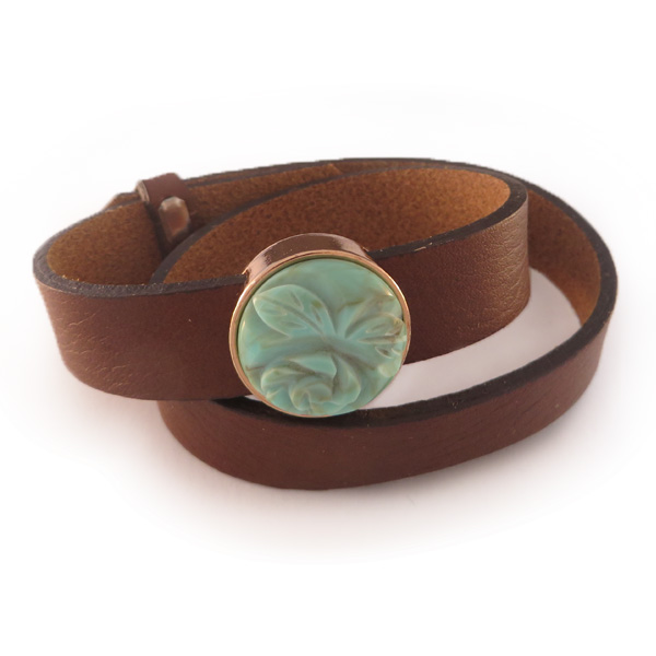 Brede Cuoio armband met schuifkraal turquoise groen