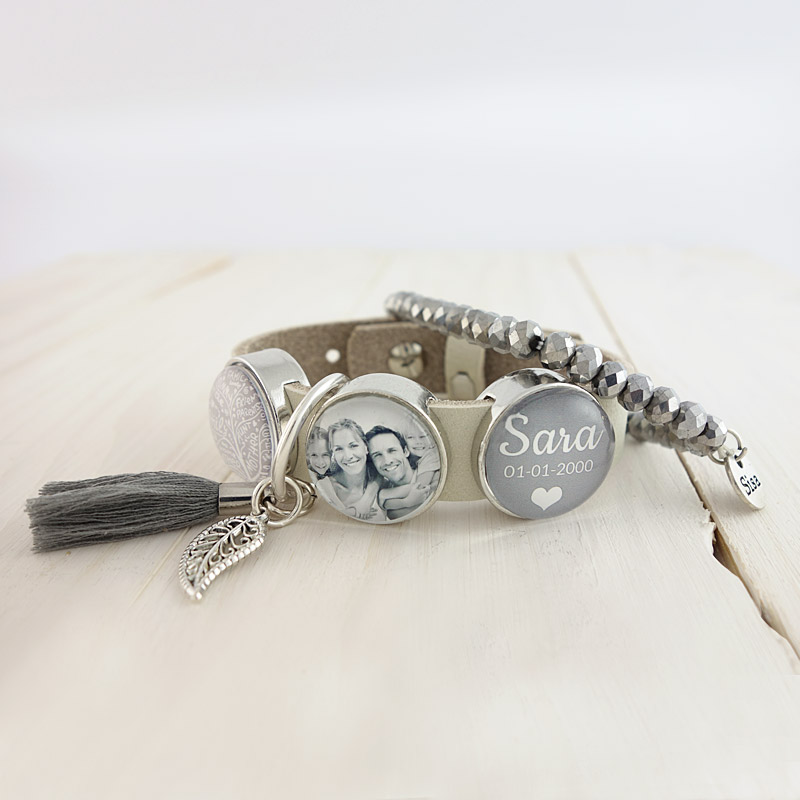 Cuoio armband met kwastje graphite grijs