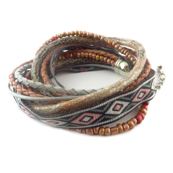 wikkelarmband bruin grijs bovenaanzicht