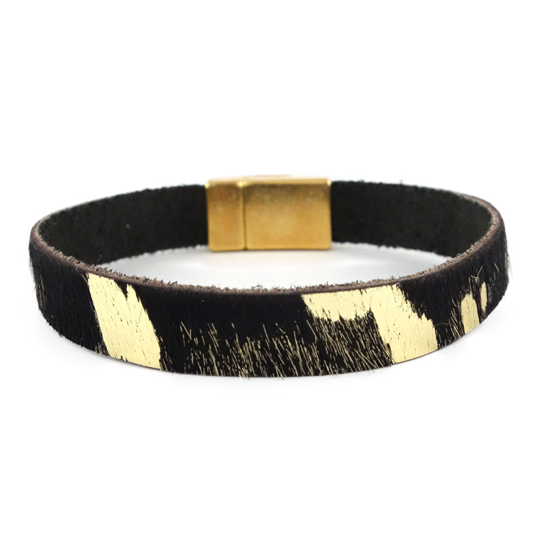 Leren armband kleur black gold