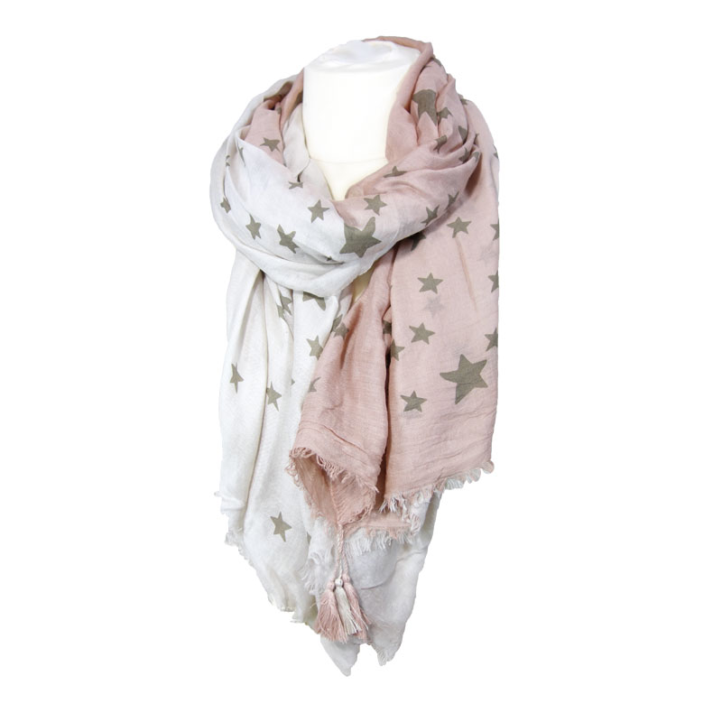 Sjaal sterren wit roze
