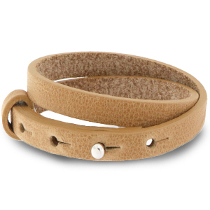 Smalle leren dubbele armband kleur light cognac Smalle leren dubbele armband kleur light cognac