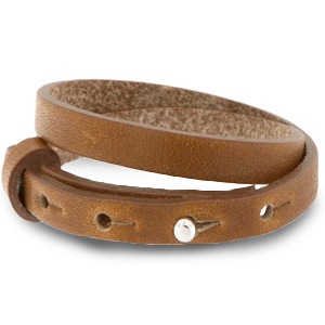 Smalle leren dubbele armband kleur saddle brown Smalle leren dubbele armband kleur saddle brown