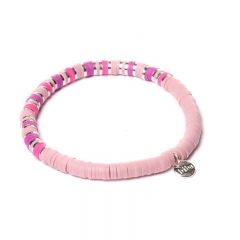 Biba clay armband kleur mix pink silver kralen 4mm