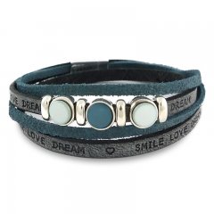 Leren armband smile-love-dream blue