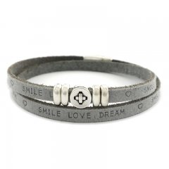 Leren armband smile-love-dream grey