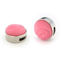 Cuoio slider zilver met cabochon soft pink matt rose carved