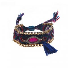 geknoopte ibiza armband kleur blue fuchsia