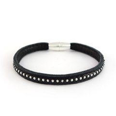 Leren armband ballchain black