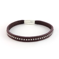 Leren armband ballchain bordeaux