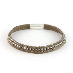 Leren armband ballchain taupe