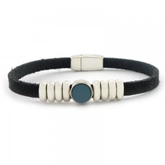 Leren armband black blue