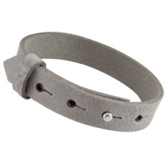 Brede leren armband kleur graphite grijs extra lang