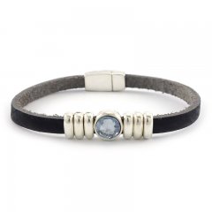 Leren armband puntsteen blue