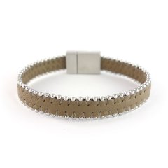 Leren armband silver ballchain taupe