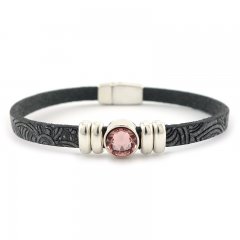 Leren armband mandala puntsteen roze