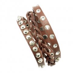 Wikkelarmband met studs bruin